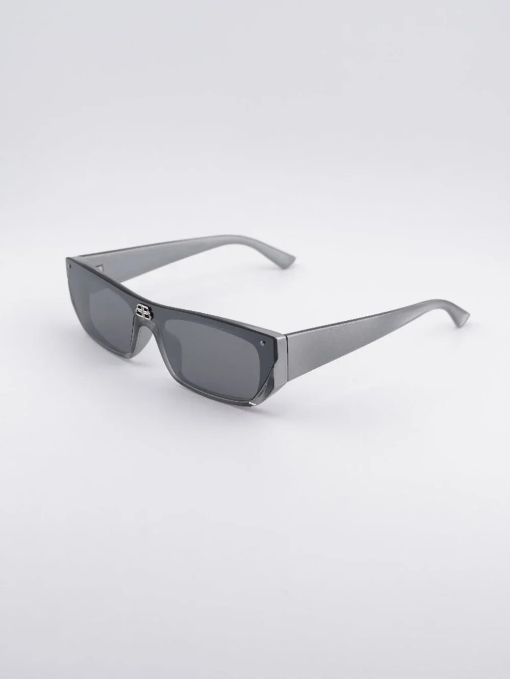 Balenciaga BB0080S 002 Unisex Sunglasses Silver Rectangle Frame, Silver Lenses